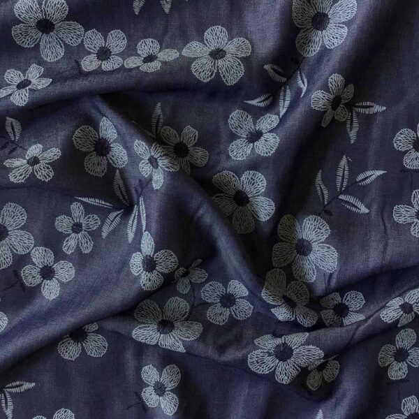 Chambray med blomsterprint - mørk jeans