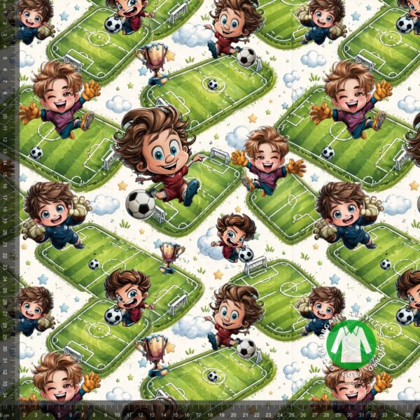 Jersey print med fodbolddrenge i tegneseriestil