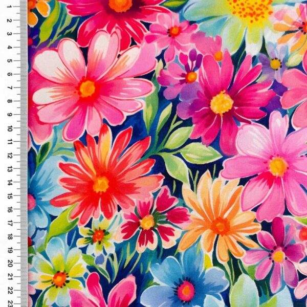 Viscose lycra med farverige margueritter