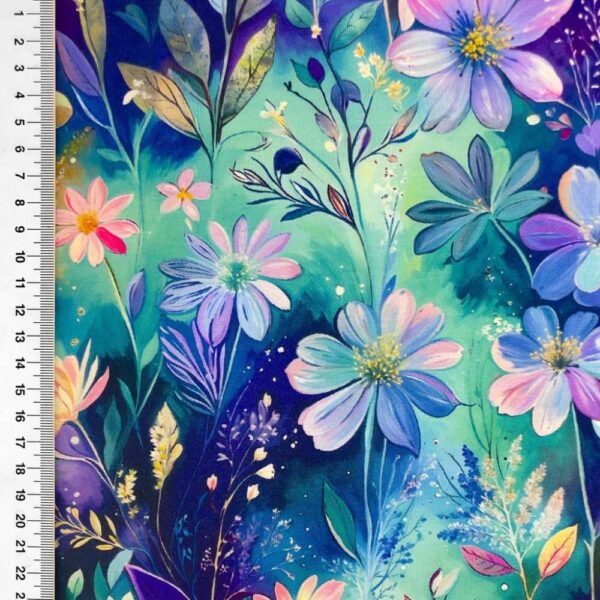 Viscose lycra med lilla blomster