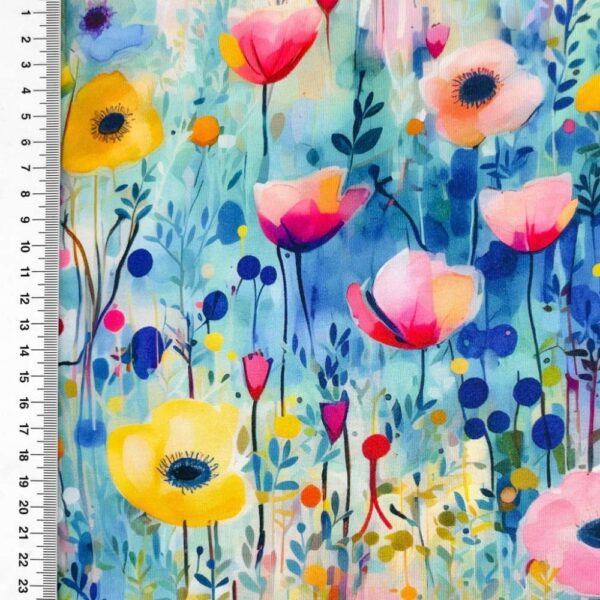 Viscose lycra med røde og gule blomster