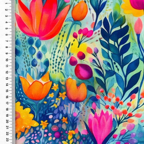 Viscose lycra med pink og orange blomster