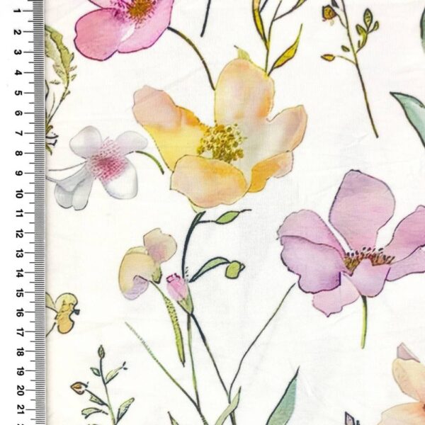 Viscose lycra med gule og lyserøde blomster