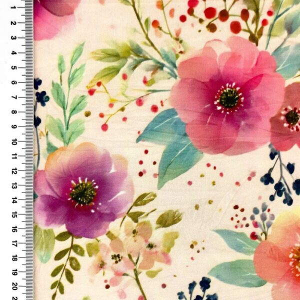 Viscose lycra med røde og lilla blomster