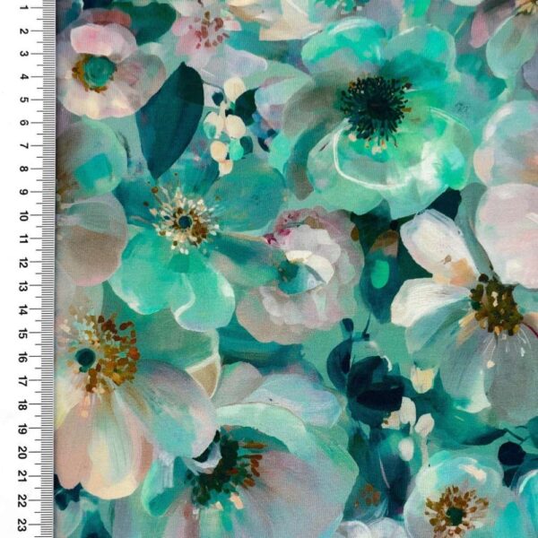Viscose lycra med grønne blomster