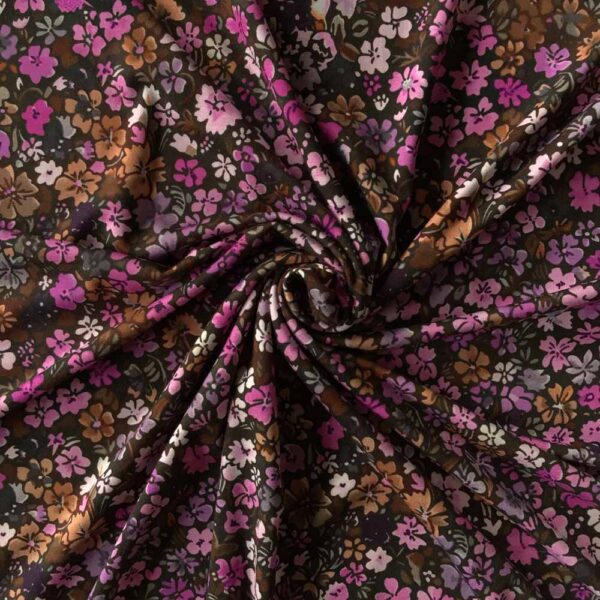 Bambus jersey med små pink og brune blomster