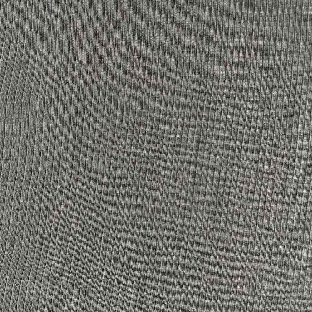 Grå merinould jersey, blød bred 3/1 ribstrik