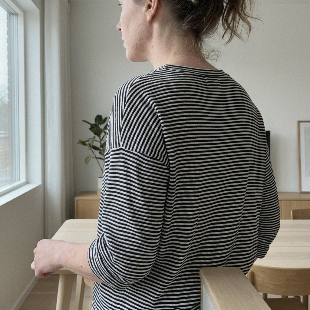 Striber merinould silke jersey, blød 2/1 ribstrik - Billede 6