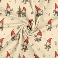 Jersey print med nisser og lanterner på creme