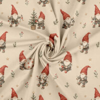 Jersey print med nisser og lanterner på taupe