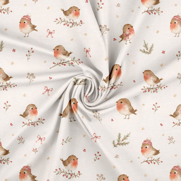 Jersey print med rødhalse og bærgrene