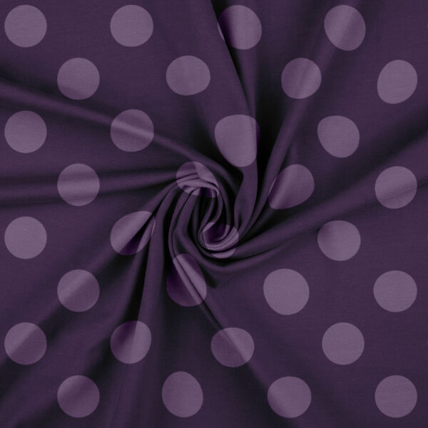 Jersey print med lilla prikker på aubergine