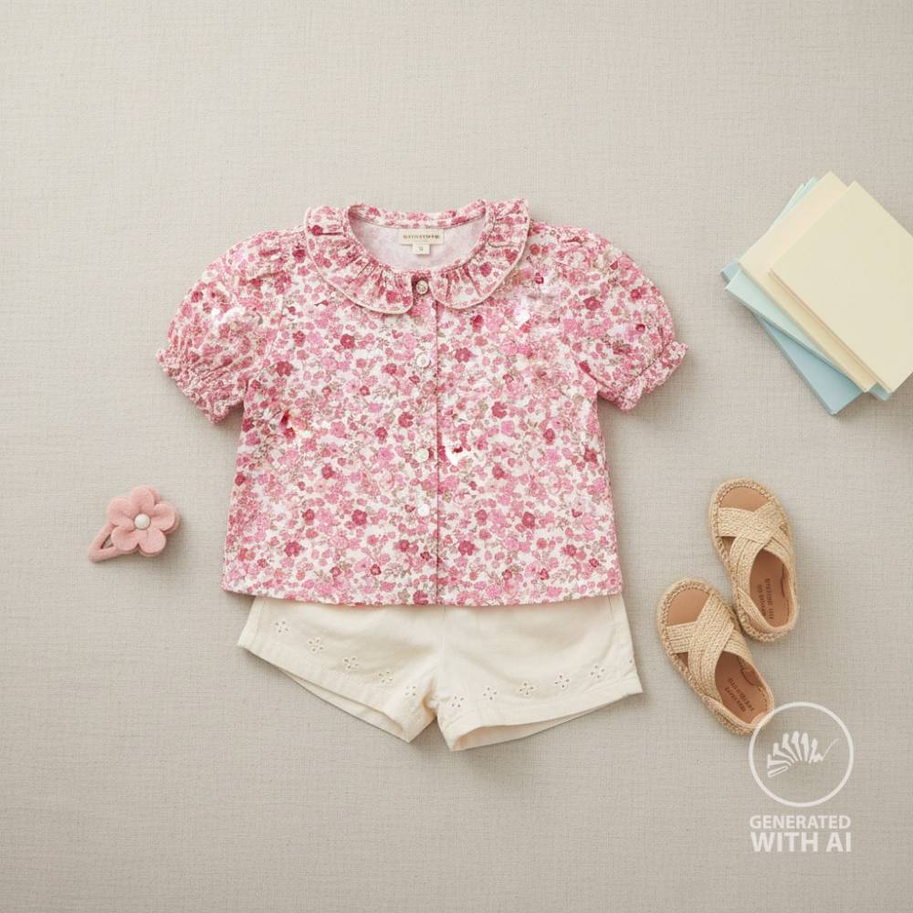 Poplin – små lyserøde blomster - Billede 5