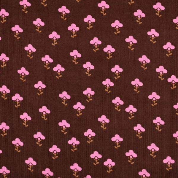 Babyfløjl - Lyserøde blomster på brun