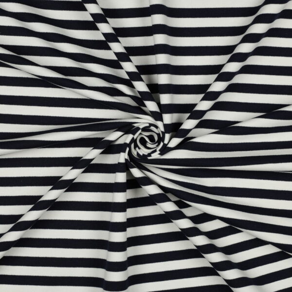 French Terry – garnfarvede striber hvid/navy