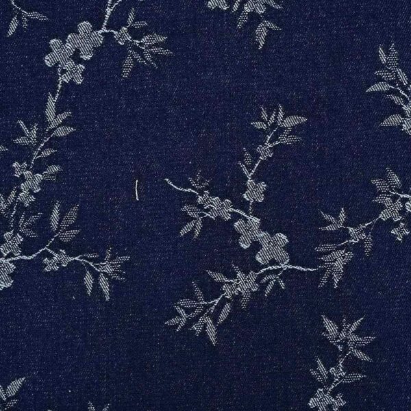 Denim Jacquard – Blomstergrene navy