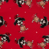 French Terry – Julehunde i poser på rød