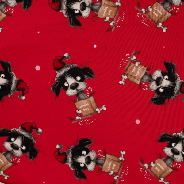 French Terry – Julehunde i poser på rød