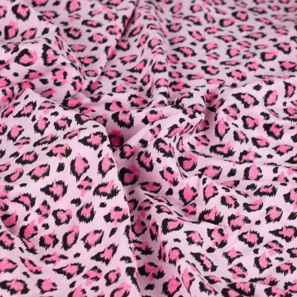 French Terry – Lyserød leopard med sølv glitter