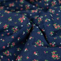 Denim med stræk - Små røde blomster på denim