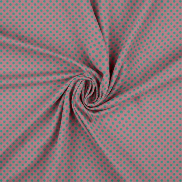 Jersey print med petrolprikker på mauve