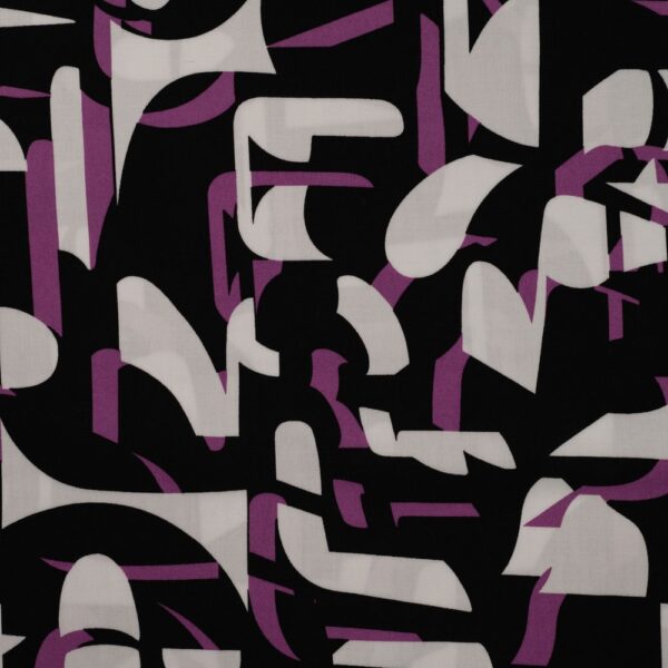 Viscose - Geometrisk mønster i hvid og magenta