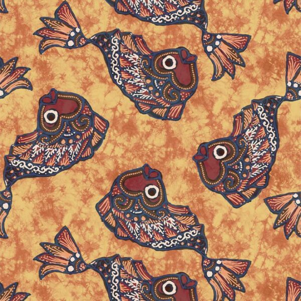 Viscose - Batik fisk på okkergul