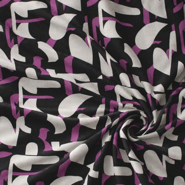Viscose - Geometrisk mønster i hvid og magenta