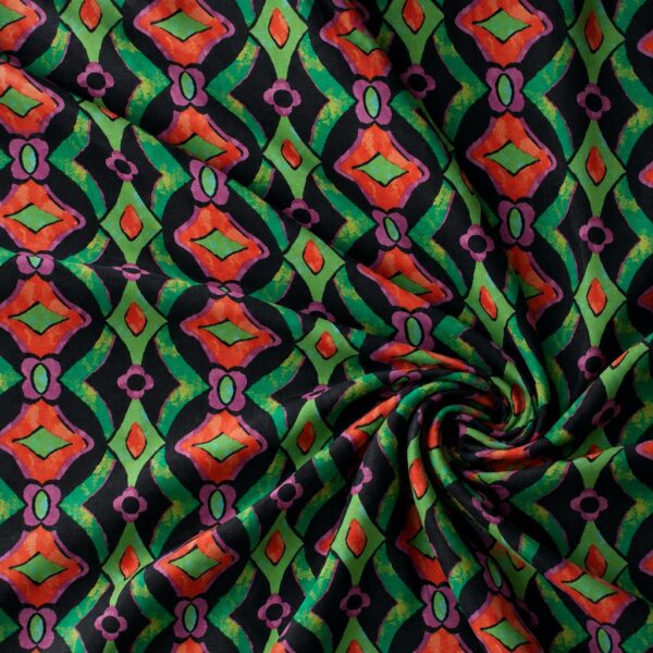 Viscose - Retro diamanter i orange og grøn